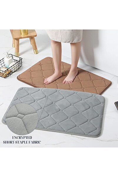 JZS Bathroom Mat 60x40cm Memory Foam Non-slip Absorbent Machine Wash Brown