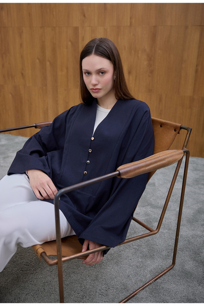 Birgül Bektaş Navy Blue Button Detailed Front Blouse