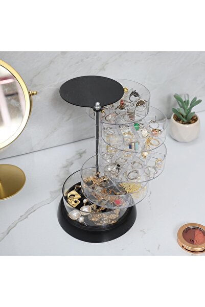 Yelajoy 5-Layer Rotating Clear Jewelry Organizer Box (Black)