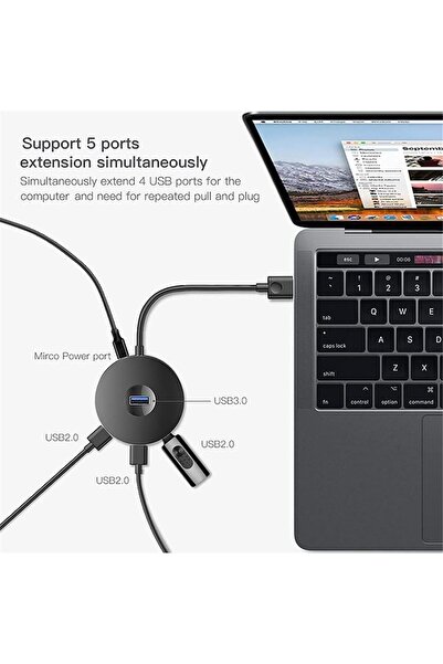 JZS USB HUB 4-Port High-Speed Data Transfer Hub Adapter 5V/2A Black 1.5m