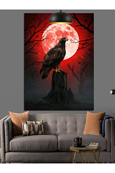 KanvasSepeti Corbul pe luna roșie Pictură în ulei de înaltă calitate texturat...