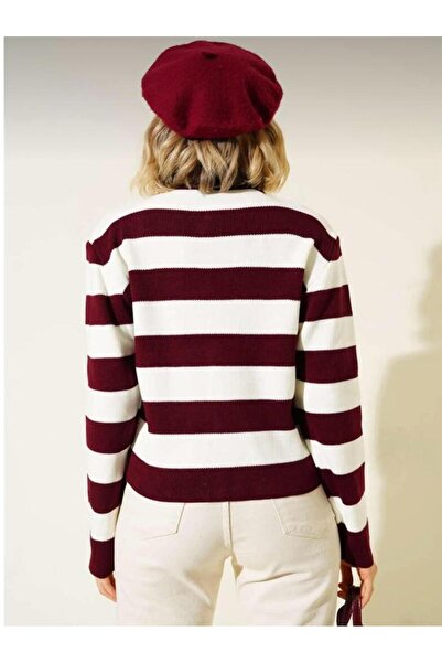 hedef giyim Striped Buttoned Crew Neck Knit Cardigan