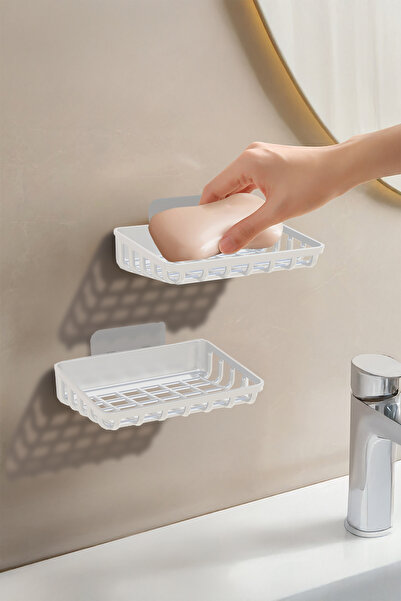 Mutfak Köşesi Set de 2 suporturi adezive pentru săpun de baie Clena - Suport pentru săpun solid și set de suport pentru burete de bucătărie