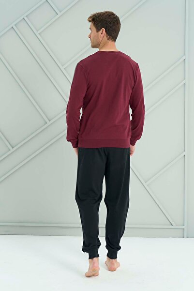 REMSA Men's Combed Cotton Long Sleeve Pajama Set 2225 Claret Red01