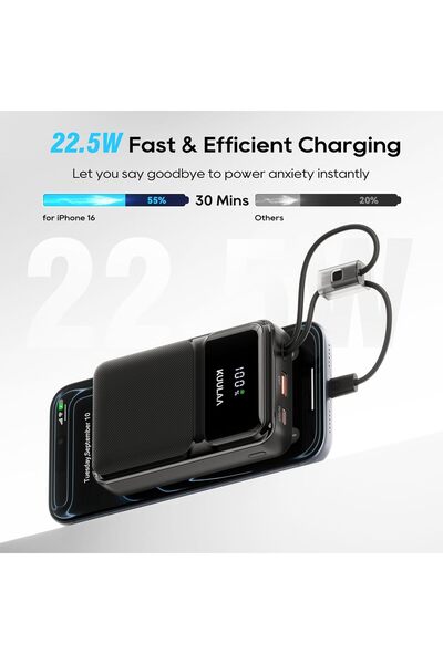 Kuulaa Power Bank 20000mAh with Built-in Cables, 22.5W Fast Charging Portable Charger