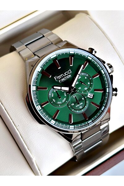 Ferrucci Functional Smoked-Green Color Steel Cord Men's Wristwatch