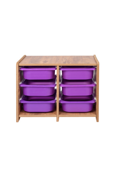 BEEVOLİ 18mm MDF Ceviz Çocuk Odası Dolabı, Lila Çekmeceli 6’lı Düzenleyici Ün...