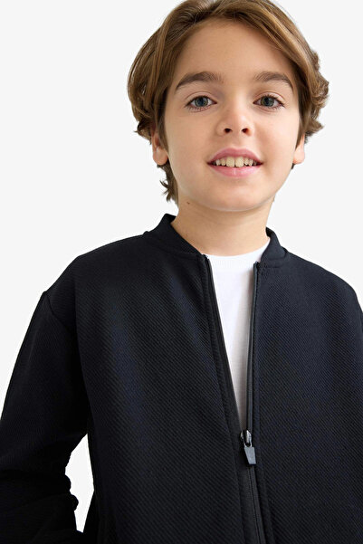 DeFacto D2803A8Bk81 Black Boys' College Collar Bomber School Cardigan