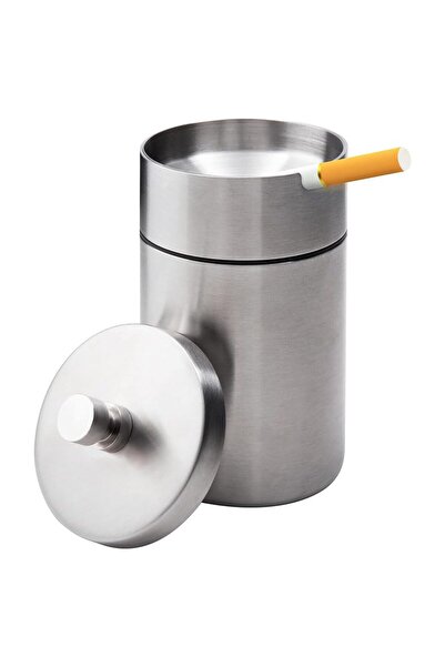 JZS Stainless Steel Car Ashtray with Lid - Smell Proof, Portable, Detachable, Windproof (Silver)