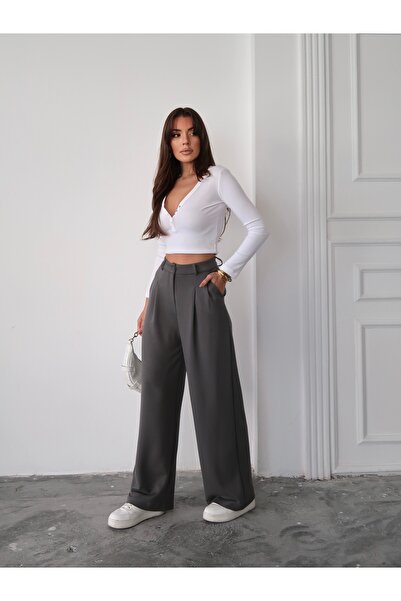 Paw Garage Women's Nova Modal Textured Pleated Palazzo Pants