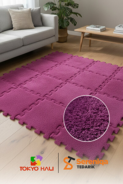 Tokyo Halı Pembe Peluş Puzzle Halı, Kendi Tasarımını Oluştur, Yapboz Halı, Peluş Halı