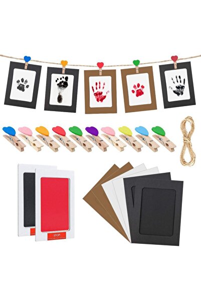 JZS مجموعة بصمة يد وقدم الطفل، لونين، لمسة نظيفة بدون حبر