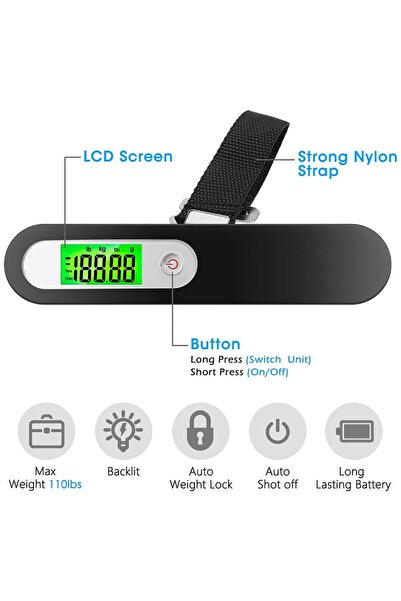 JZS Luggage Weight Scale Digital Hanging 50kg Travel Black