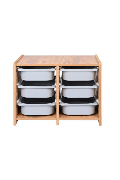BEEVOLİ 18mm MDF Ceviz Çocuk Odası Dolabı, Gri Çekmeceli 6’lı Düzenleyici Üni...