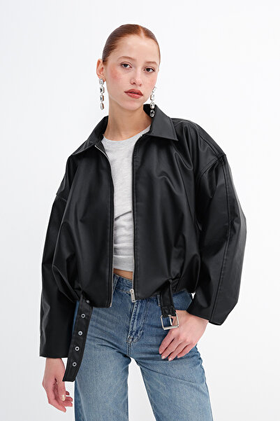 Addax Μπουφάν Bomber με ζώνη από συνθετικό δέρμα C3137