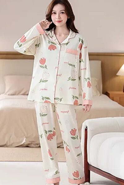 Muchmy Cozy Womens Pajama Set Floral Printed Sleepwear Lounge Pajama Two Pieces Set