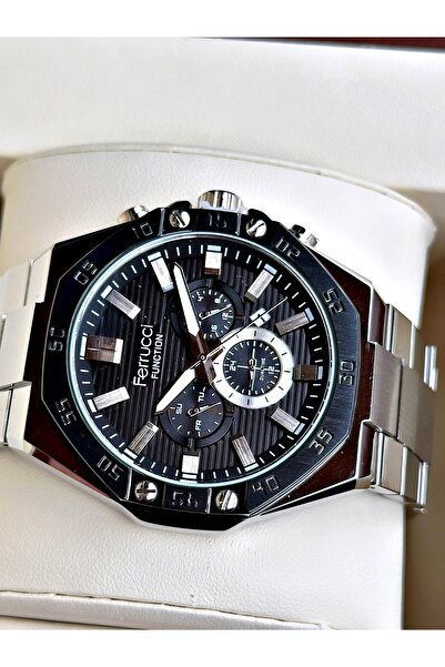 Ferrucci Functional Silver-Black Color Steel Cord Men's Wristwatch