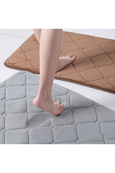 JZS Bathroom Mat 60x40cm Memory Foam Non-slip Absorbent Machine Wash Brown