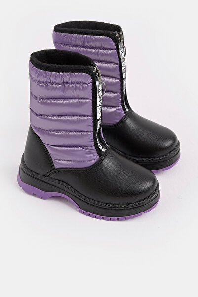 Tonny Black Παιδικές μπότες χιονιού με φερμουάρ, χοντρή θερμοσόλα, με επένδυση με ζεστό επένδυση και γράμματα στο μπροστινό μέρος