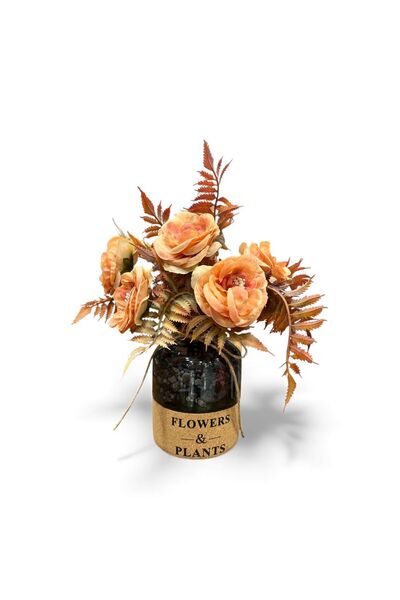 Yetkin Orange Peony Arrangement in Glass Vase (30X25 cm) / Decorative Artific...