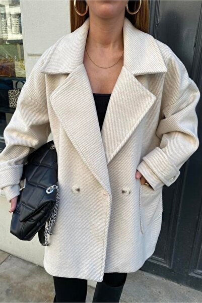 Suziş Stone Color Striped Oversized Standard Size Coat 9247