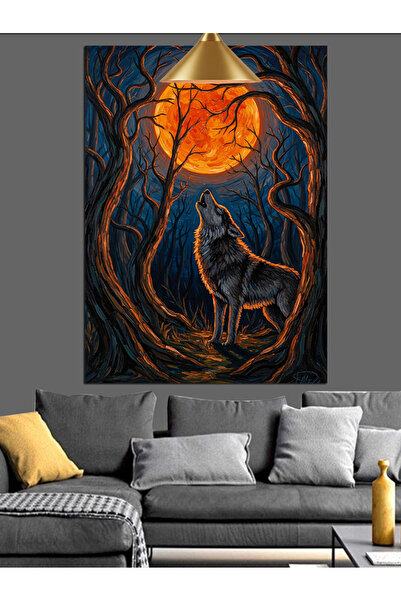 KanvasSepeti Lună plină portocalie și pictură în ulei de înaltă calitate text...