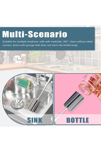 KASTWAVE 3-Piece Sponge Bottle Brush Set - Long-Handle Multi-Purpose Cleaning Brushes
