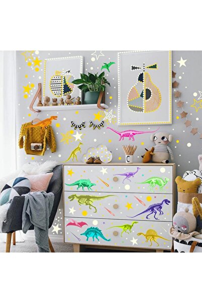 Generic Glow-in-the-dark Dinosaur Wall Stickers - Self-Adhesive, Removable & Reusable