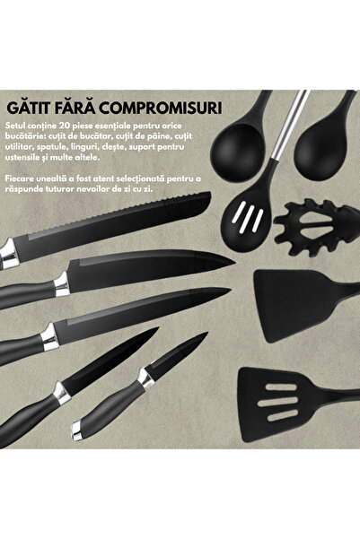 SDEPOT Set of 20 SDEPOT® kitchen utensils, made of stainless steel and food-grade silicone