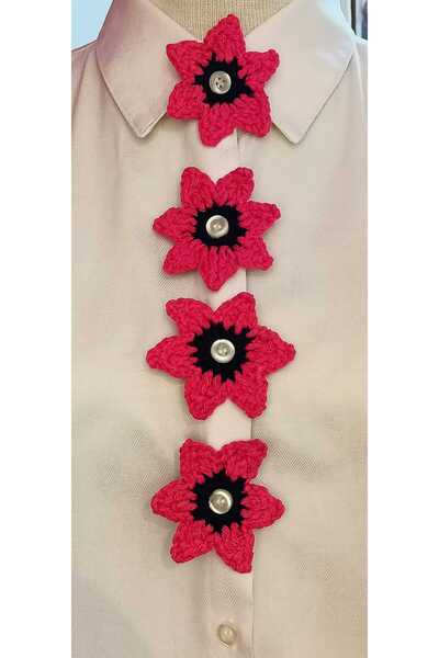Handmade Elegance Gömlek Düğme-El Örgüsü Çiçek Motifi-Düğme Aksesuarı-Kıyafet...