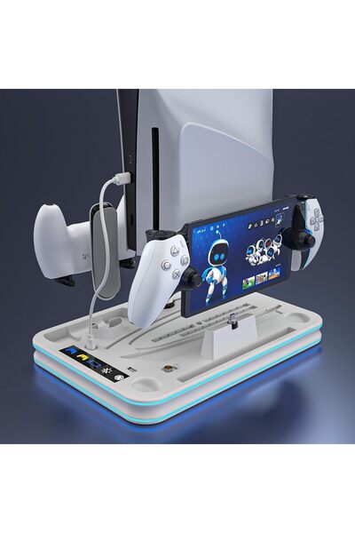 ZONEY PS5 Slim Stand & Cooling Station with RGB LED Controller Charger (White)