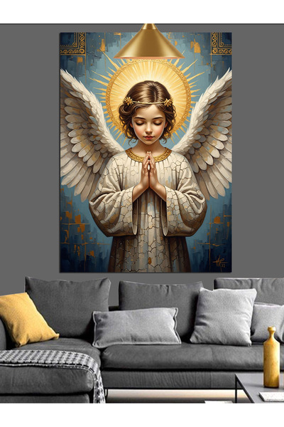 Artmeg Pânză decorativă mistică pentru copii cu înger cu aripi - Masă din lem...