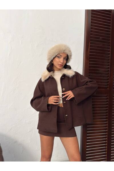 Lady Pixie Palton cu guler de blană