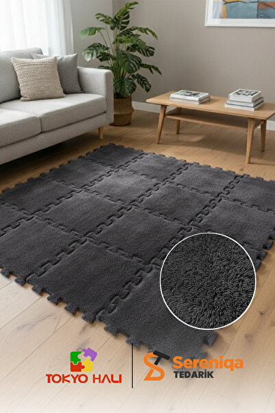 Tokyo Halı Antrasit Peluş Puzzle Halı, Kendi Tasarımını Oluştur, Yapboz Halı, Peluş Halı