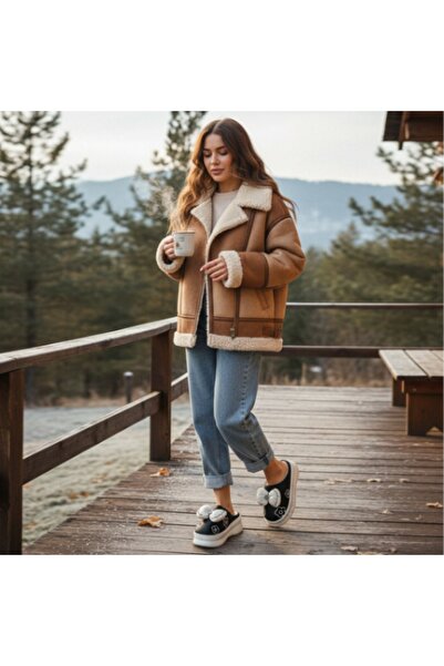 OEM Women's fluffy slippers, with decorative bow, for indoors or short outdoor outings, L736