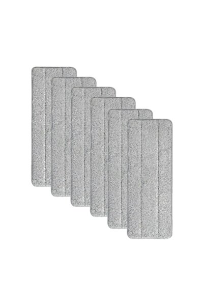 bigshot Set of 6 Microfiber Replacement Pads for Flat Mop Bigshot, Wet and Dry Use, 32 x 12 cm, Gray
