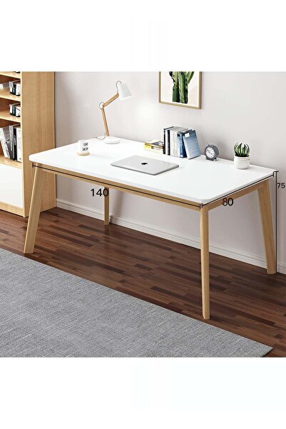 Taimi Modern Dining White Table – Dining, Office, Study Table with Solid Wood Legs, 140x80x75cm