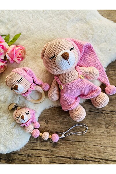 Adenya Sepeti Masala Ayıcık Set –PEMBE Renk | Örgü Amigurumi Oyuncak + Diş Ka...