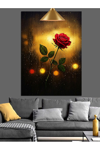 KanvasSepeti O singură trandafiră roșie Pictură în ulei de înaltă calitate te...