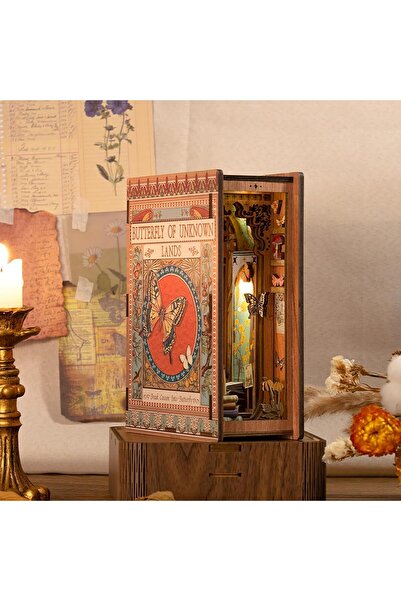 CUTEBEE مجموعة ركن الكتب DIY مع إضاءة LED (فراشة الأراضي المجهولة)