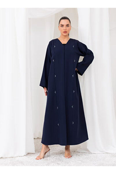 Nikias Abaya Navy Blue Crepe Abaya With Beads Work