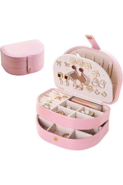 Tazweeq حقيبة مجوهرات سفر صغيرة من الجلد الصناعي (وردي)