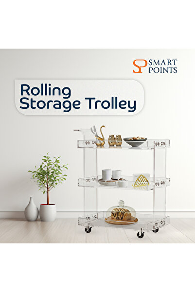 SP SMARTPOINTS Clear Acrylic 3-Tier Bar Cart, Rolling Trolley, 76x38x80 cm