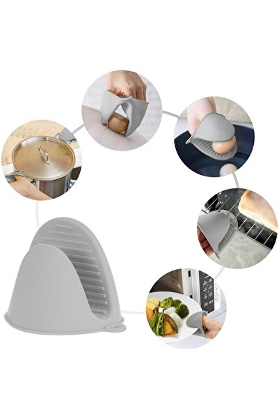 JZS Mini Oven Mitts 6PCS Heat Resistant Silicone Pot Holders Grey