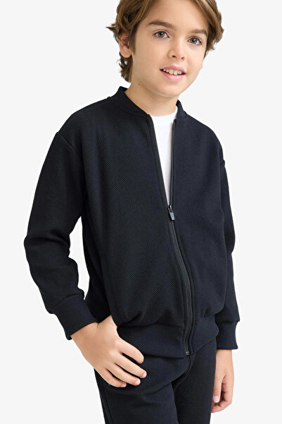 DeFacto D2803A8Bk81 Black Boys' College Collar Bomber School Cardigan