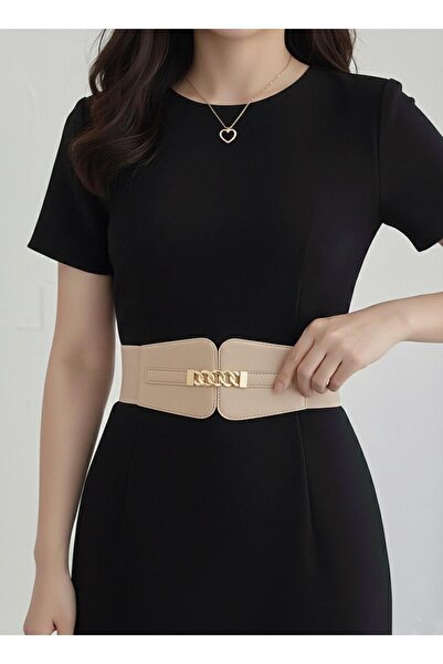 MODAM HİFA Gold Buckle Corset Belt Dress Belt Shirt Belt Waist Belt Body Belt Women's Belt Elastic Belt