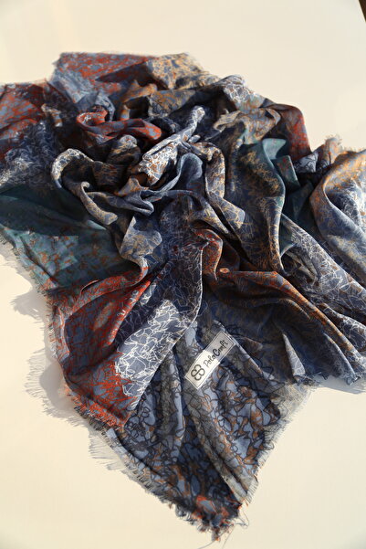 Vorvella Keten Yazma Çizgili Desen Flamlı Tülbent