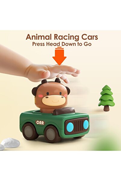 Generic Push-and-Go Toy Cars for Toddlers (1-3 yrs), Animal Friction Race Cars, 4-Pack, Multicolor