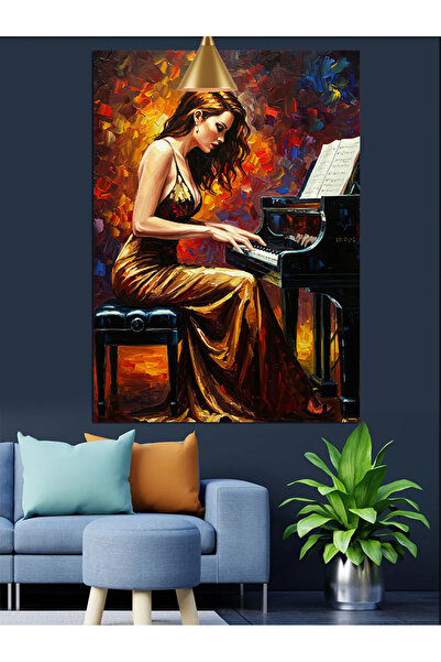 KanvasSepeti Femeie care cântă la pian Pictură în ulei de înaltă calitate tex...