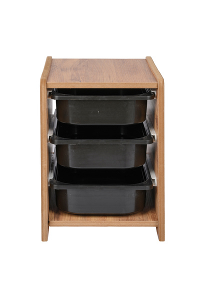 BEEVOLİ 18mm MDF Ceviz Çocuk Odası Dolabı, Siyah Çekmeceli 3’lü Düzenleyici Ü...